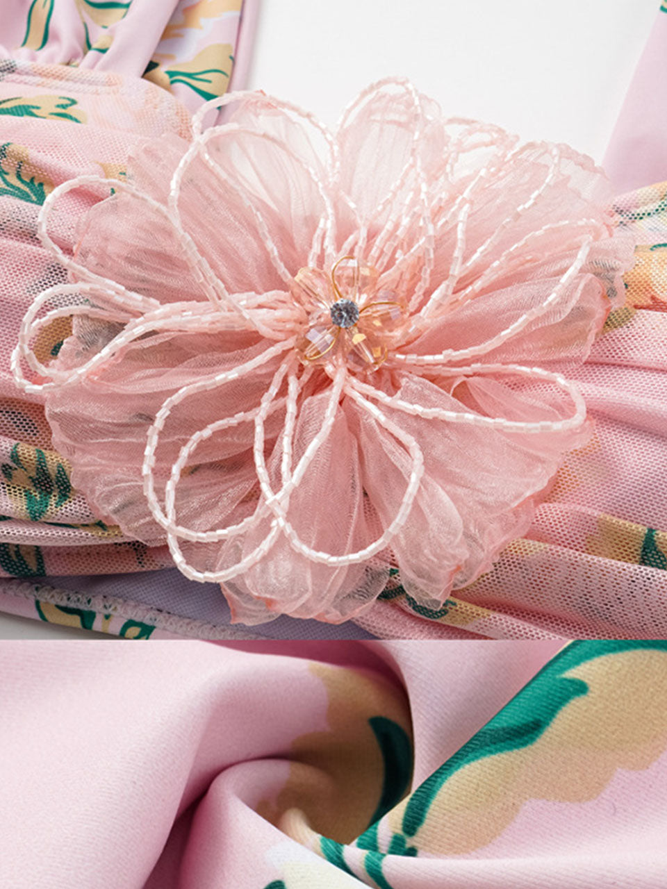 Pink Floral Print Strap Bikini