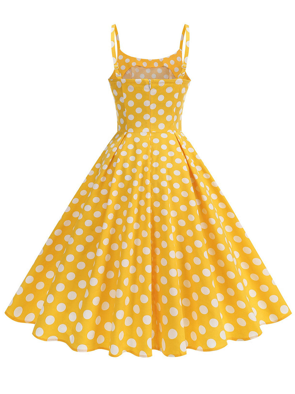 1950s Vintage Polka Dot Spaghetti Strap U-Neck Retro Swing Dress
