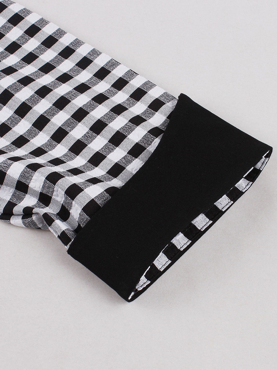 Black White Plaid V Neck 1950s Three-Quarter Sleeves Swing Dress