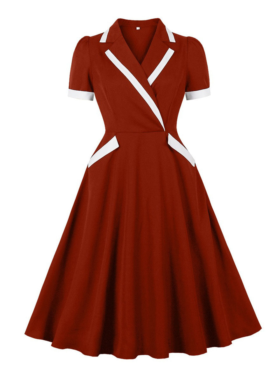 Wine Red V Neck 1950S Vintage Swing Dress