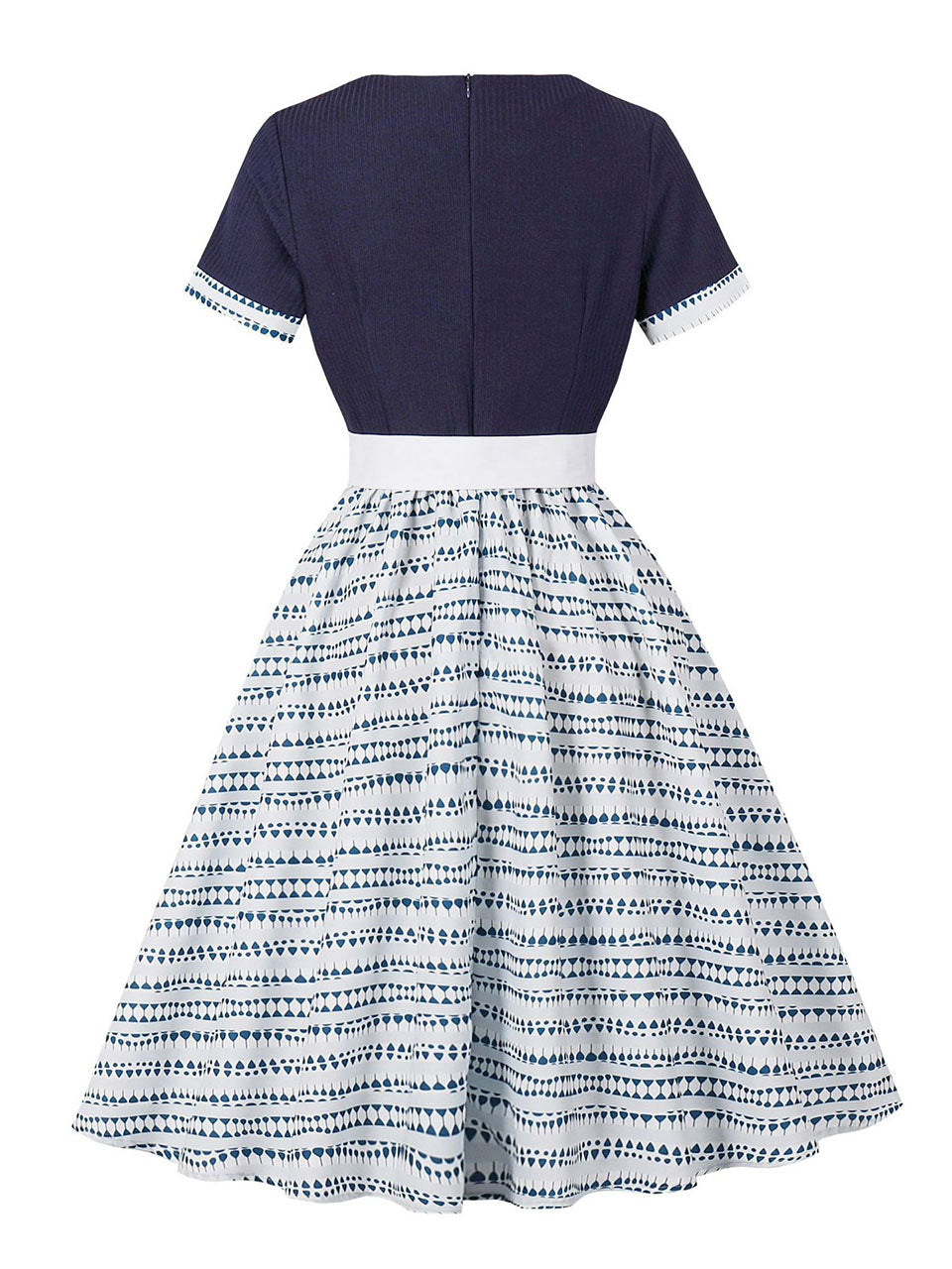 Navy Floral Print Short Sleeve 1950s Vintage Dress