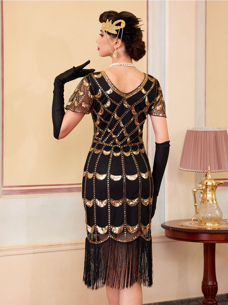 1920s Flapper Dress Gatsby Costume Sequined Fringed Cocktail Party Dress