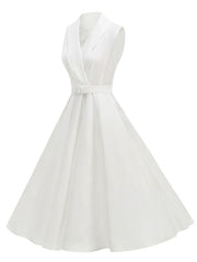 1950s Vintage Audrey Hepburn Style White Swing Dress