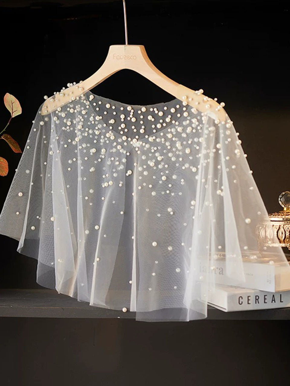 Elegant Pearl Bridal Capelet Sheer Tulle Wedding Shawl