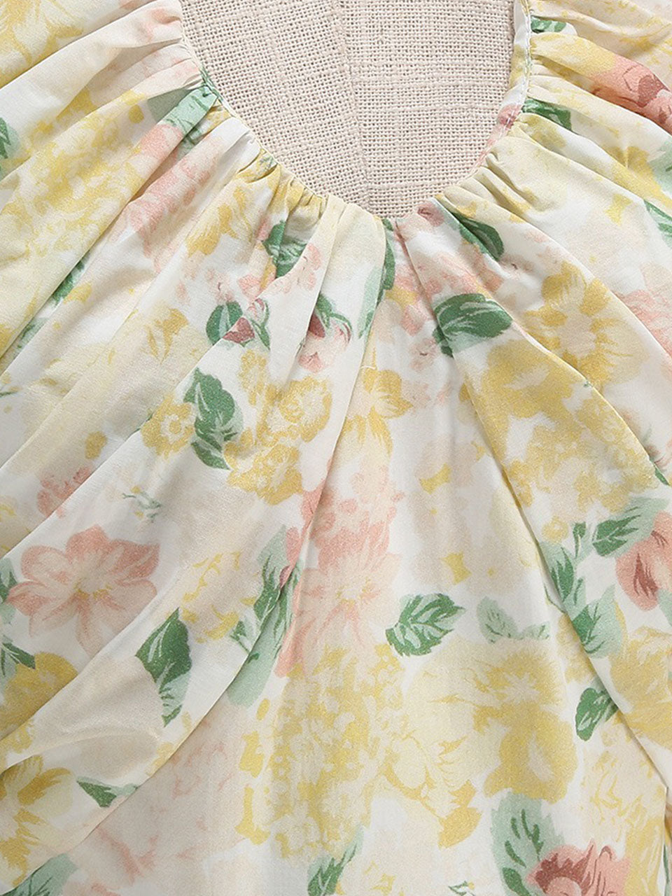 Yellow Floral Print Halter Neck Vintage Dress