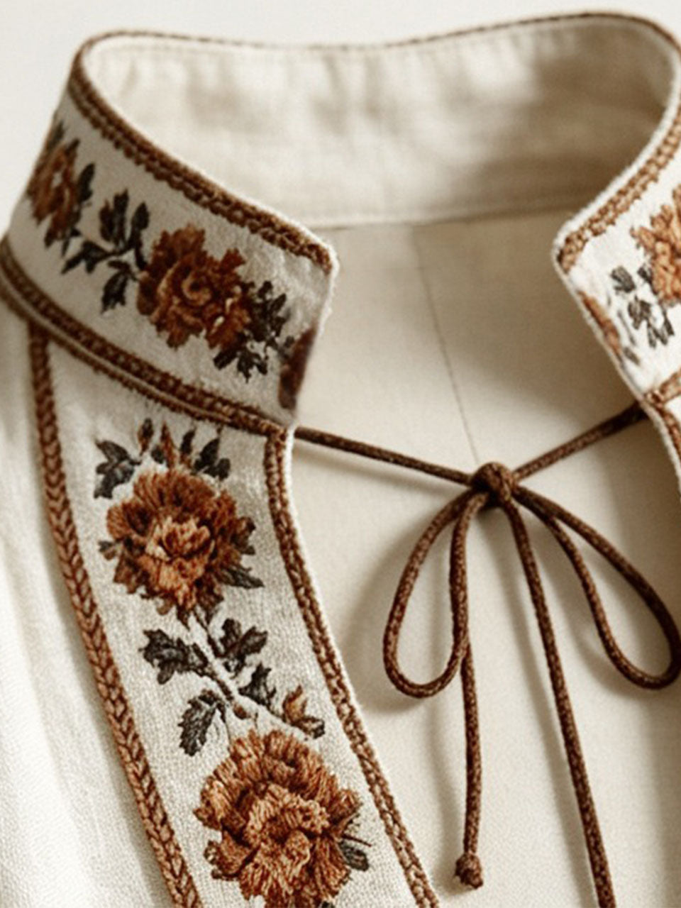 1970s Boho Embroidered Halter V-Neck Linen Midi Dress