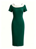 1960s Dark Green Short Sleeve Bodycon Dress