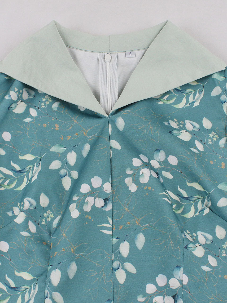 Retro Teal Lapel Collar Sleeveless A-Line Swing Dress