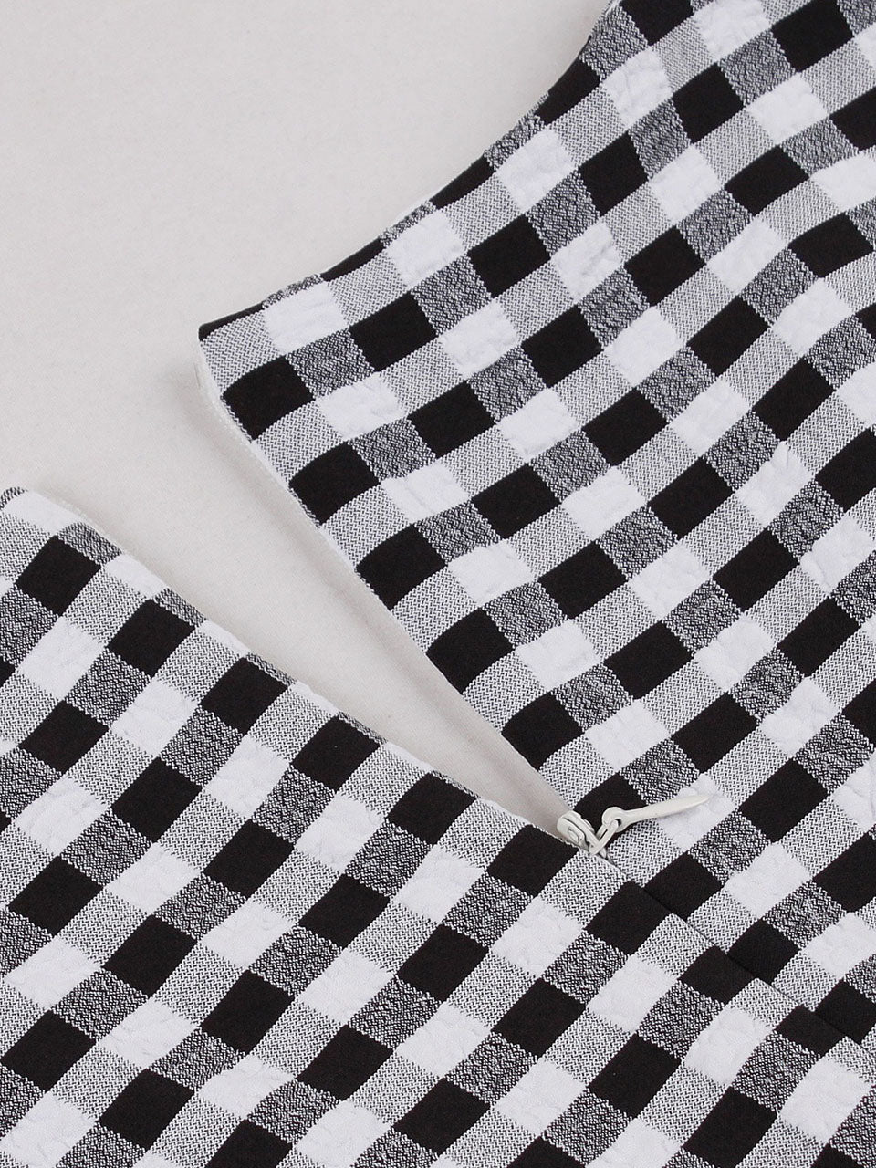 Black White Plaid Bow Neck 1950s Three-Quarter Sleeves Swing Dress