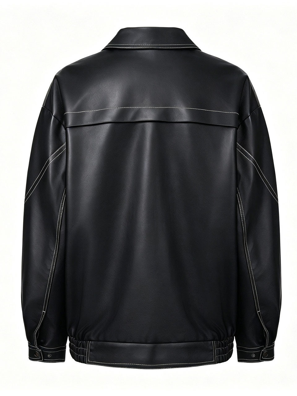 Dark Brown Contrast Stitch Faux Leather Bomber Jacket