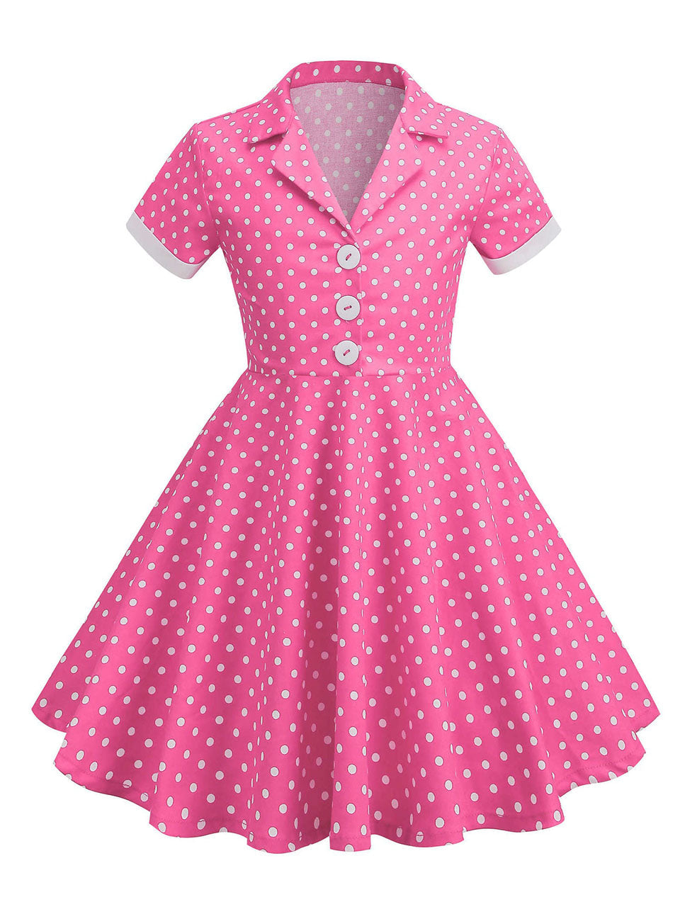 Kids Little Girls' Dress Pink Turn Down Collar Polka Dot Cotton 1950S Vintage Dress