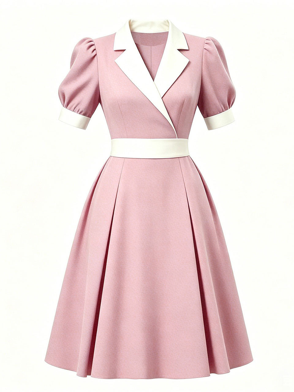 1950s Lake Blue Notch Lapel Collar Vintage Puff Sleeve Retro Swing Dress