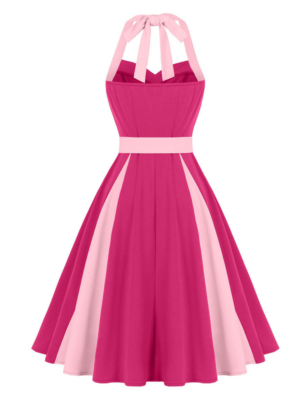 Barbiecore Pink Two-Tone 1950s Sweetheart Halter Neck Swing Dress