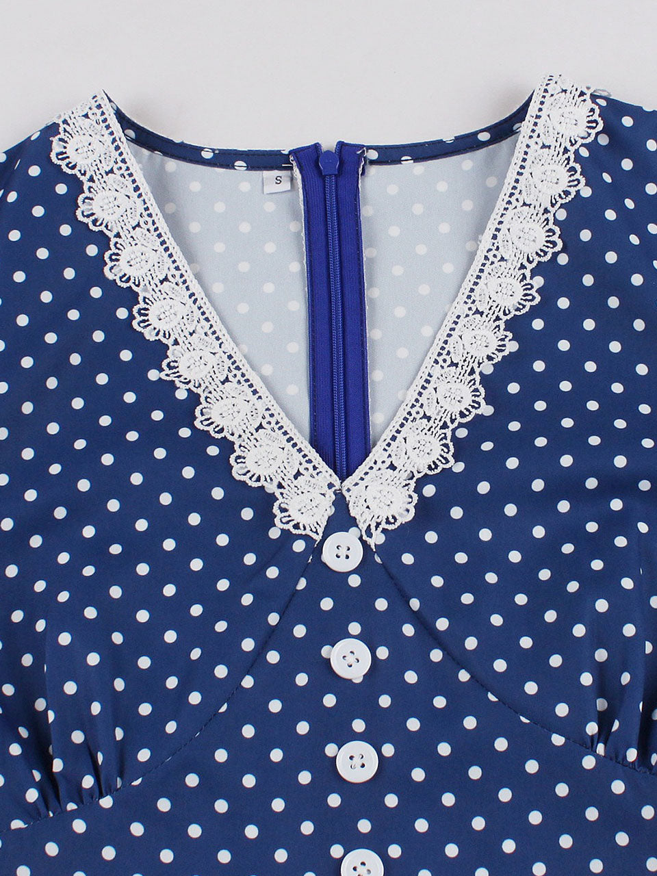 Vintage Lace Red V Neck Polka Dots 1950s Swing Dress