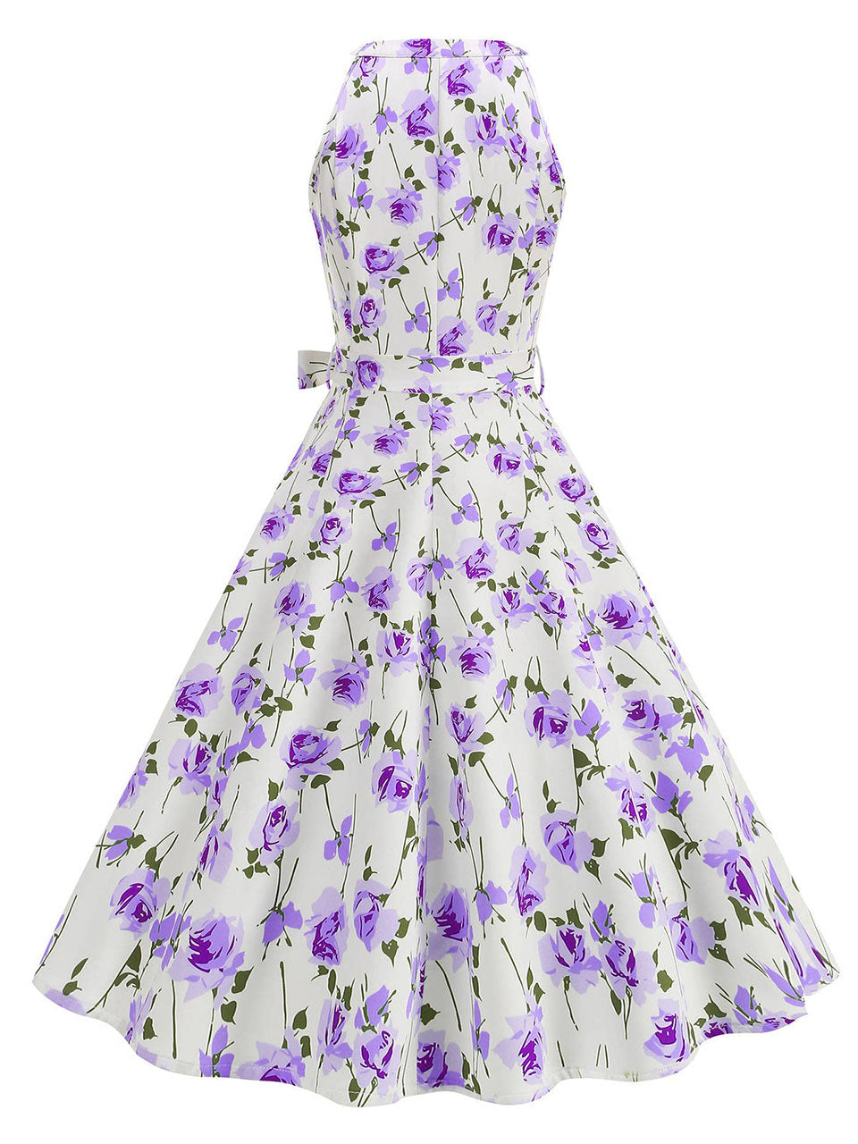 Floral Sleeveless Halter Neck 50S Swing Christmas Dress