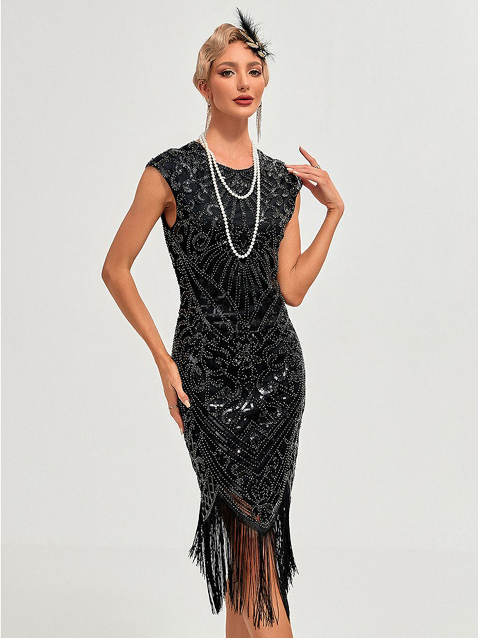 1920s Flapper Dress Gatsby Costume Burgundy Black Sequined Fringe Party Dress