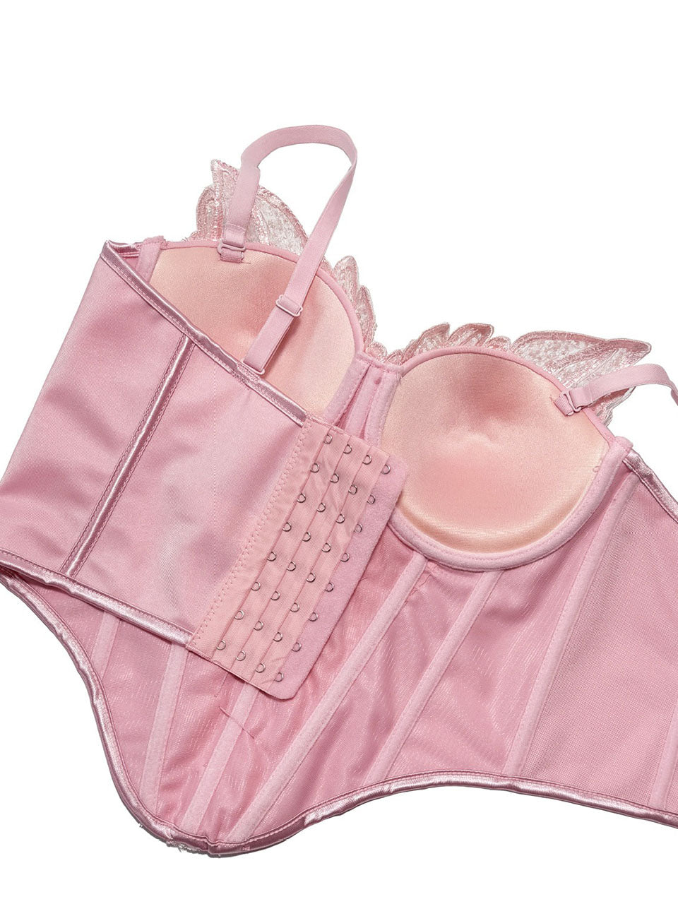 Pink Pearl Beaded Corset Top - Sequined Embroidery Spaghetti Strap Bustier