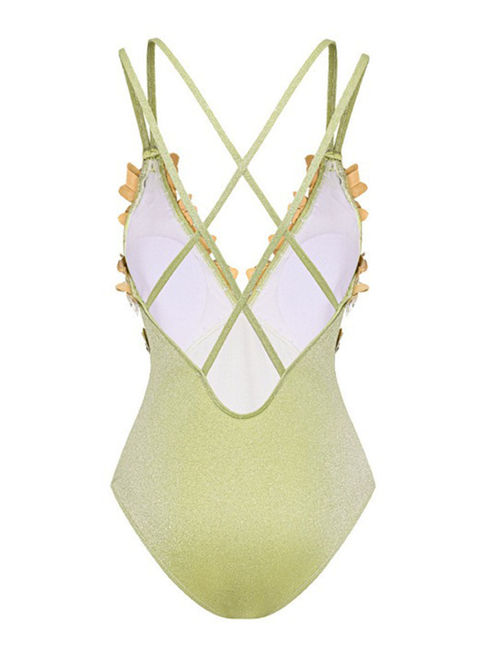 Mint Green Metallic Blossom Luxury Crisscross Back Shimmering  One-Piece Swimwear & Draped Sarong Set