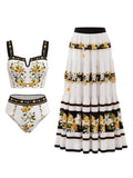 Vintage Floral Notch V-Neck Bikini Set