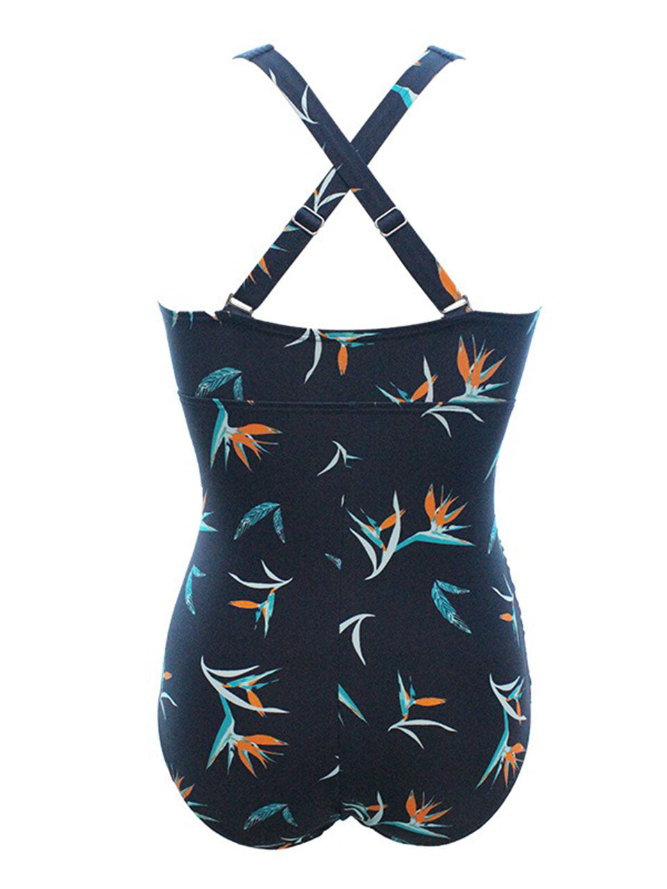 One Piece Swimsuit Retro Floral Bathing Suit V Neck Ruched Tummy Control Monokini