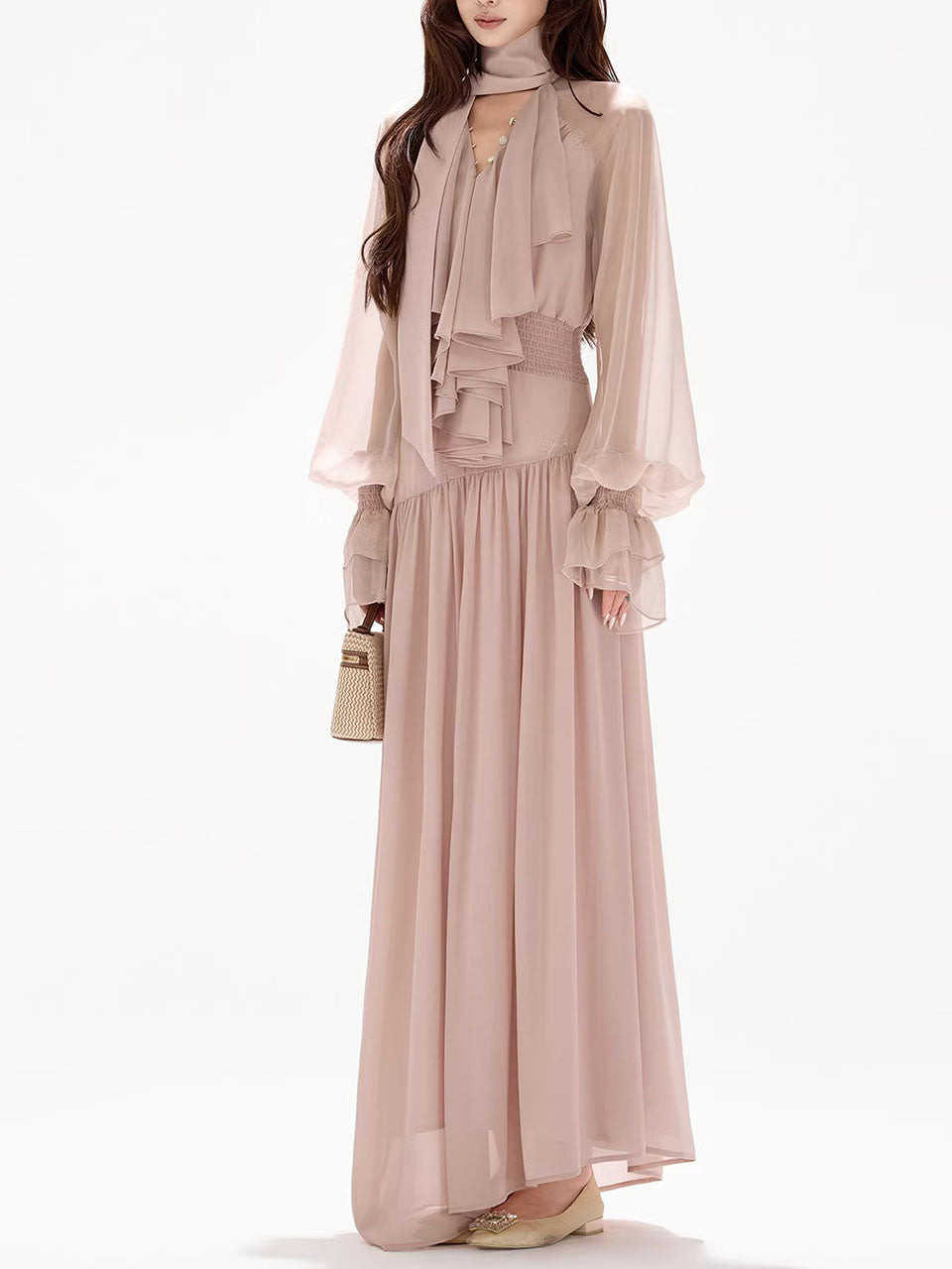 Pink Flowy Chiffon Maxi Dress