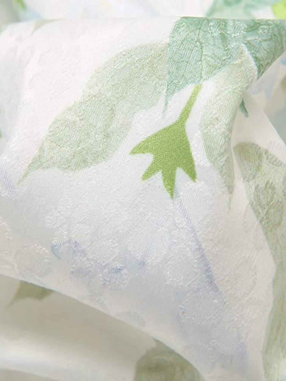 White Satin Green Leaves Flying Sleeves Print Vintage Dress