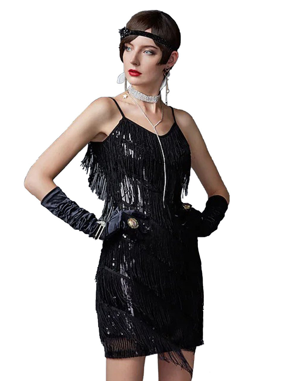 Spaghetti Straps White Fringed 1920s Great Gatsby Dress
