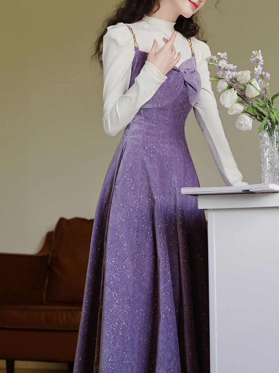 2 Piece Sequin Slip Dress in Purple