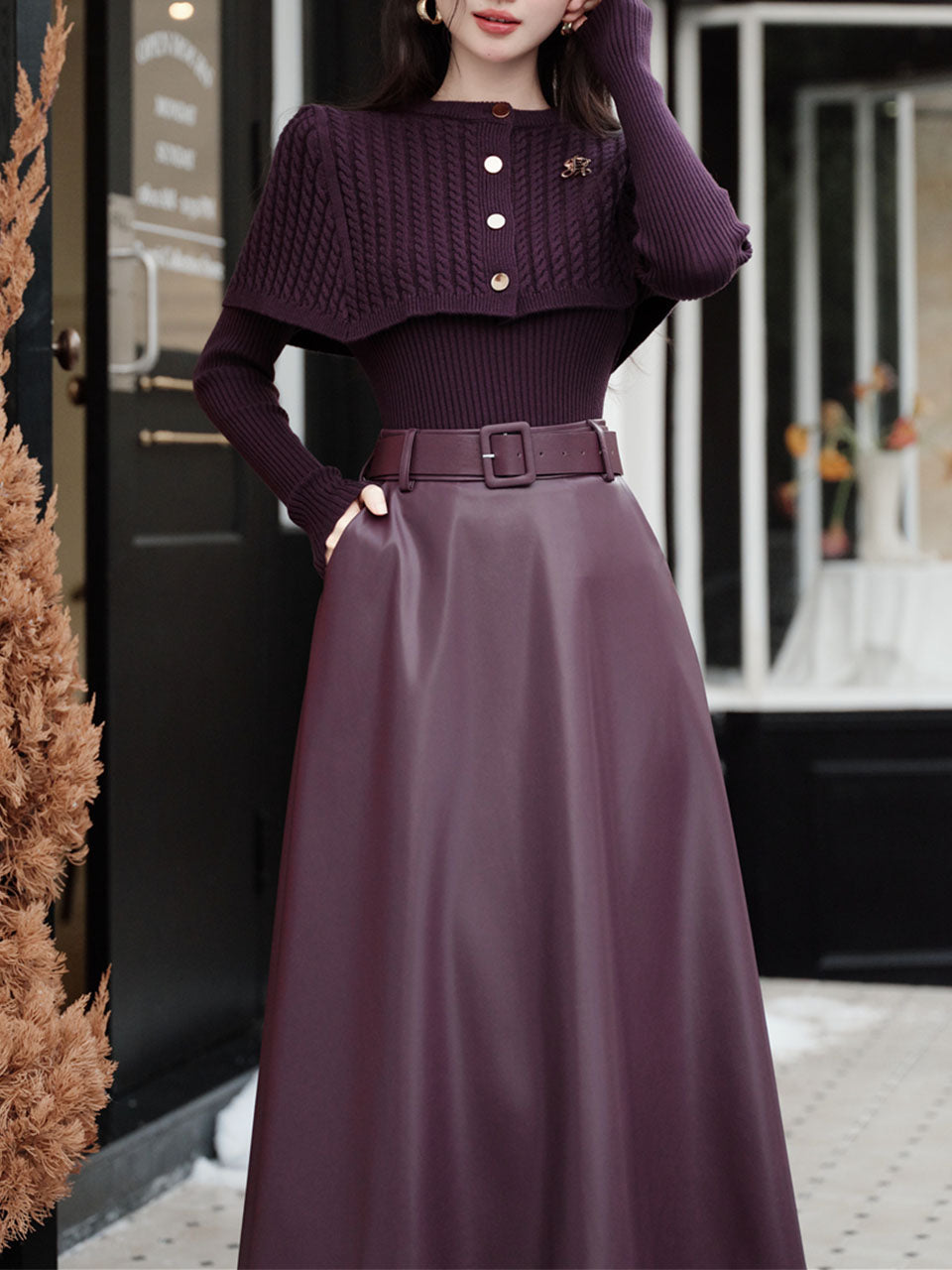 3PS Purple Knitted Sweater And Cape