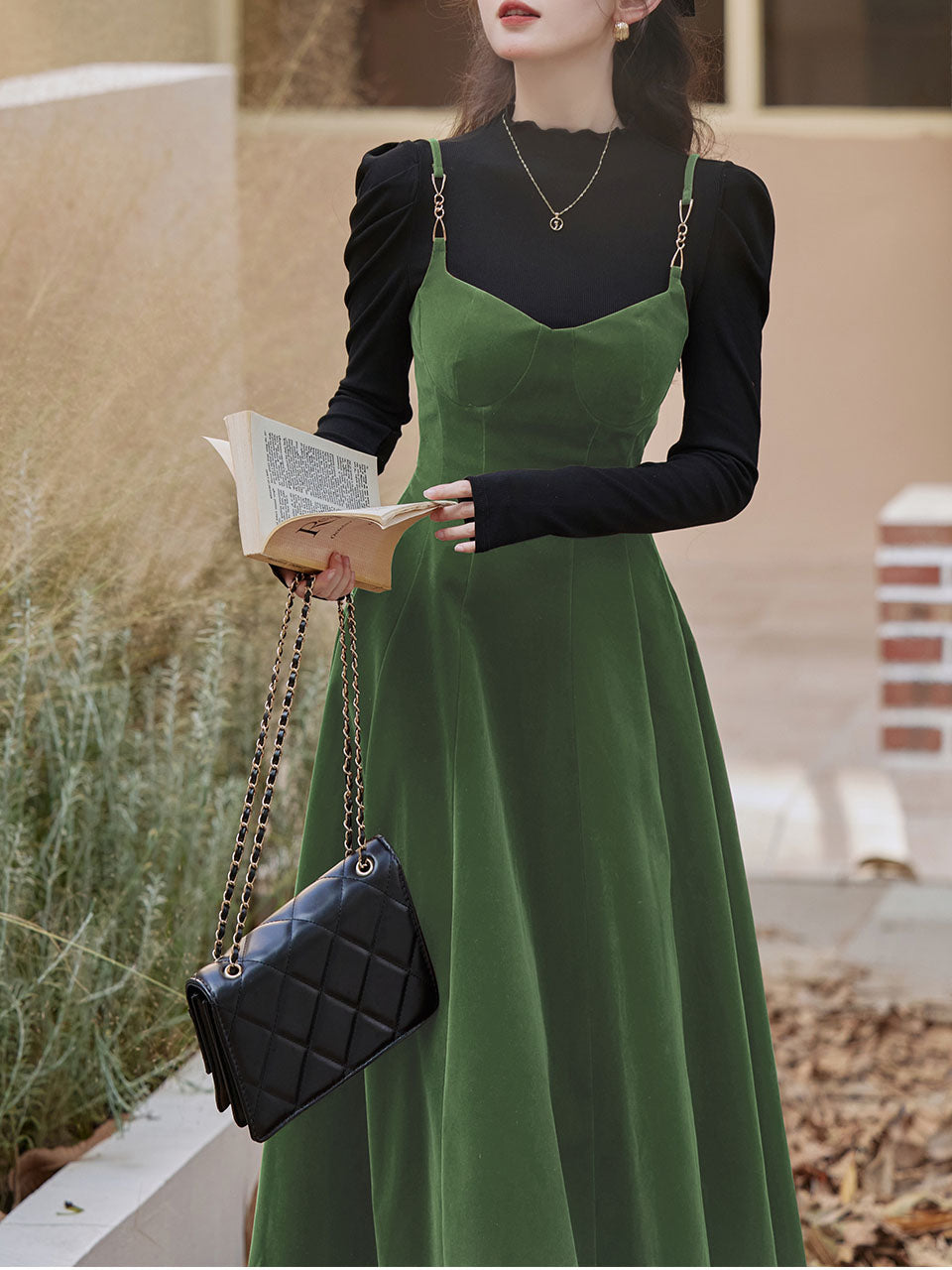 2PS Green Strap Suspender 1950S Dress
