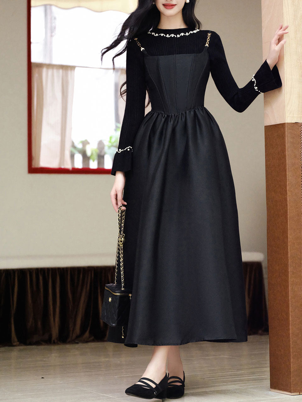 2 Piece Black Retro Suspender Dress