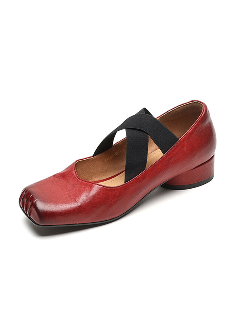 Strappy High Heels Mary Jane Shoes  Ballet Genuine Leather Shoes
