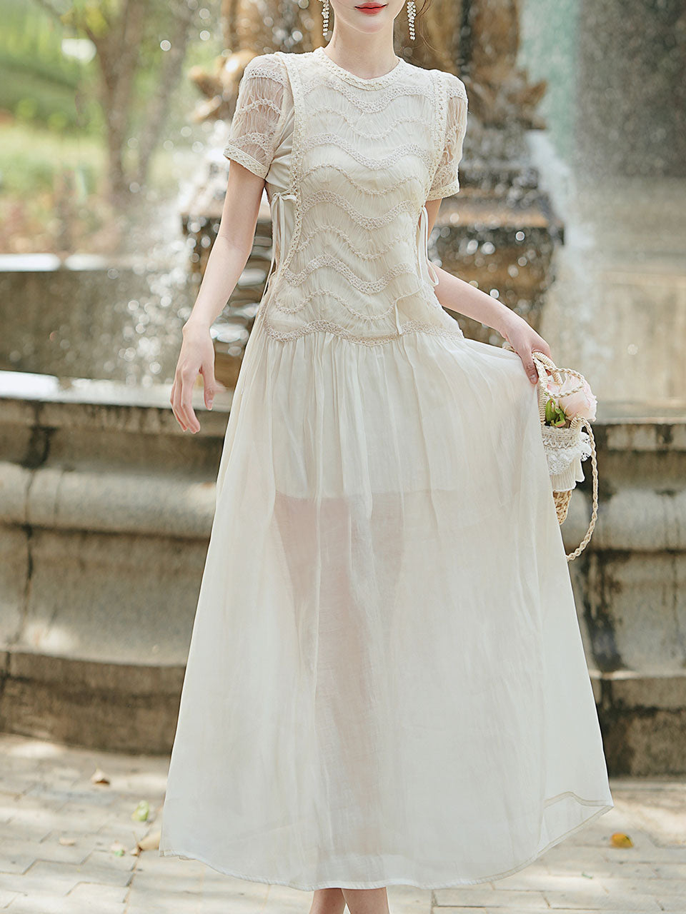 Cream Vintage Victorian Lace Maxi Dress