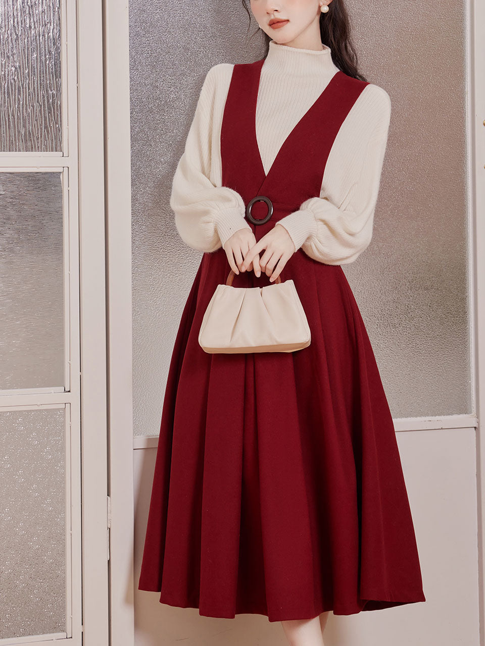 2 Piece Red Angora Retro Suspender Dress