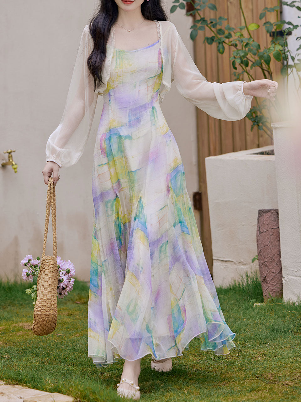 2PS Rainbow Spaghetti Strap 1950S Vintage Dress