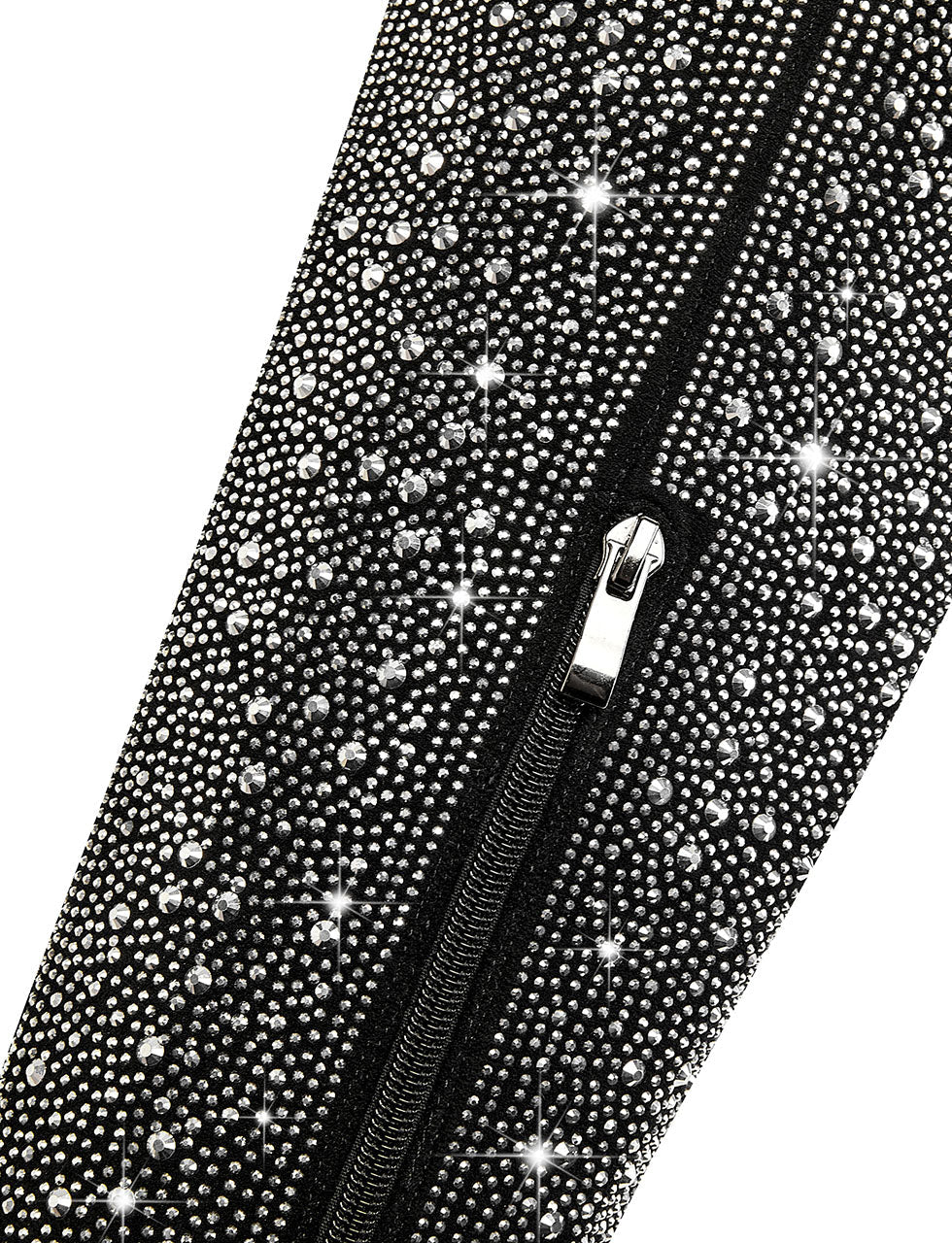 Black High Heel Pointed Toes Luxury Bling Rhinestone Boots Shoes
