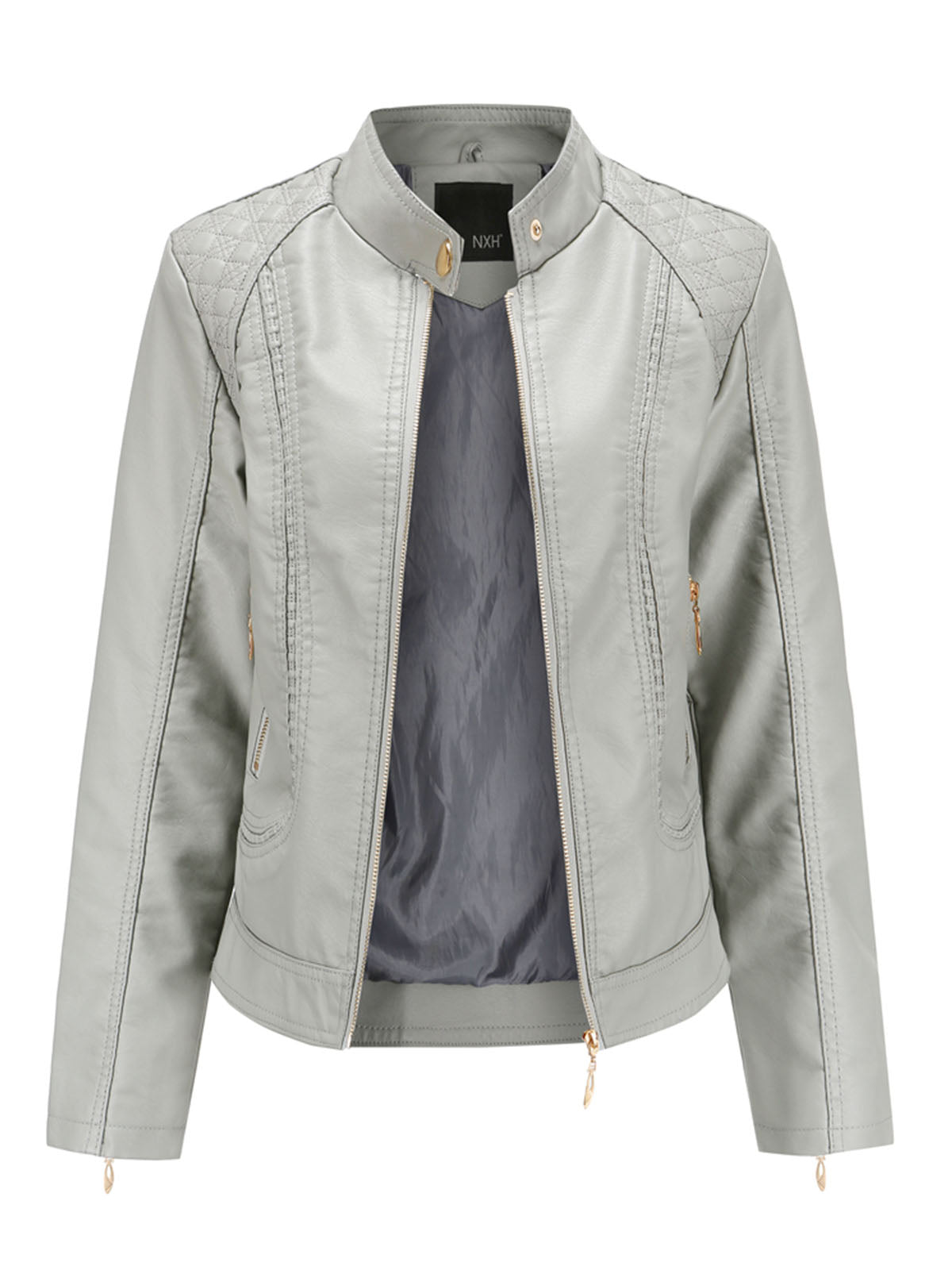 Soft Coat Long Sleeve PU Leather Motorcycle Jacket For Women
