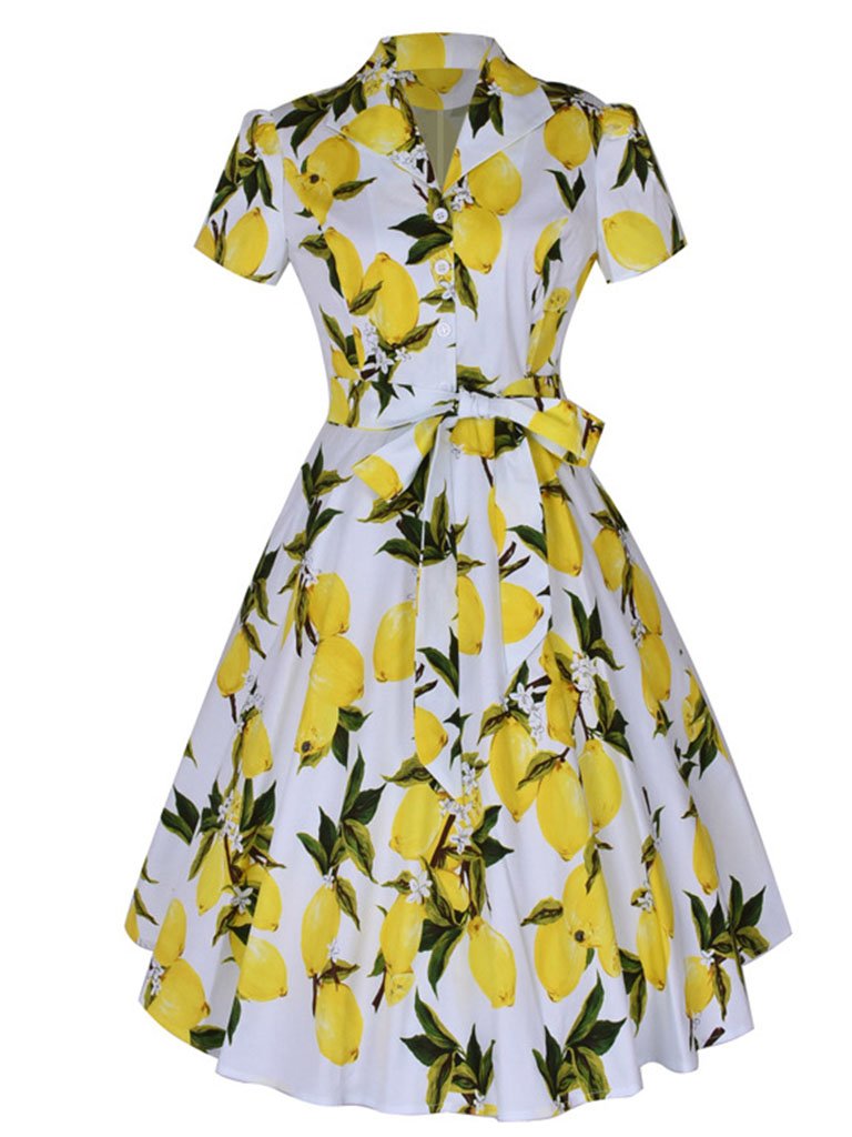Green 1960S Floral Print Swing Vintage Dress