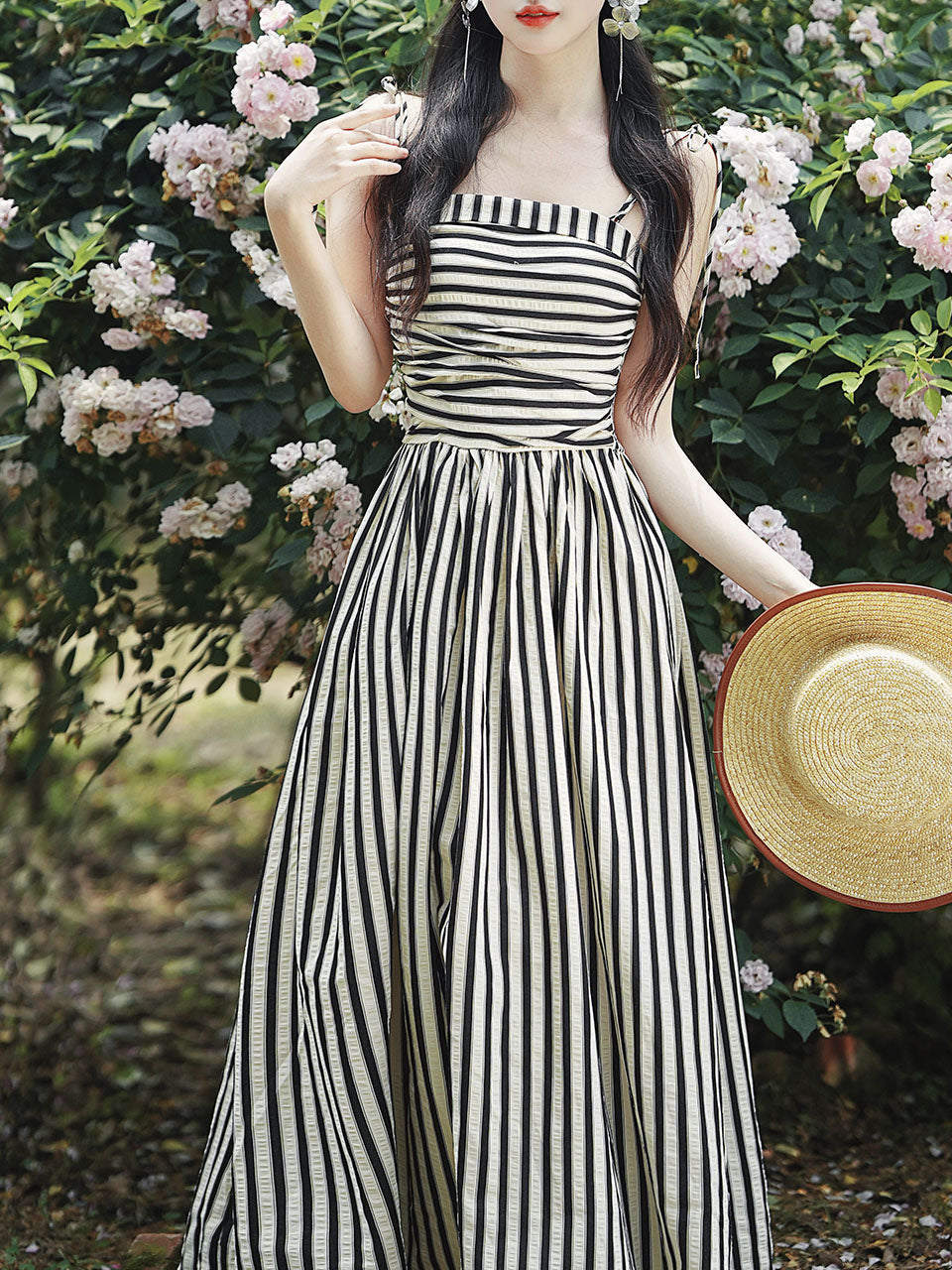 1950S Taylor Swift Same Style Black and White Stripe Swing Dress