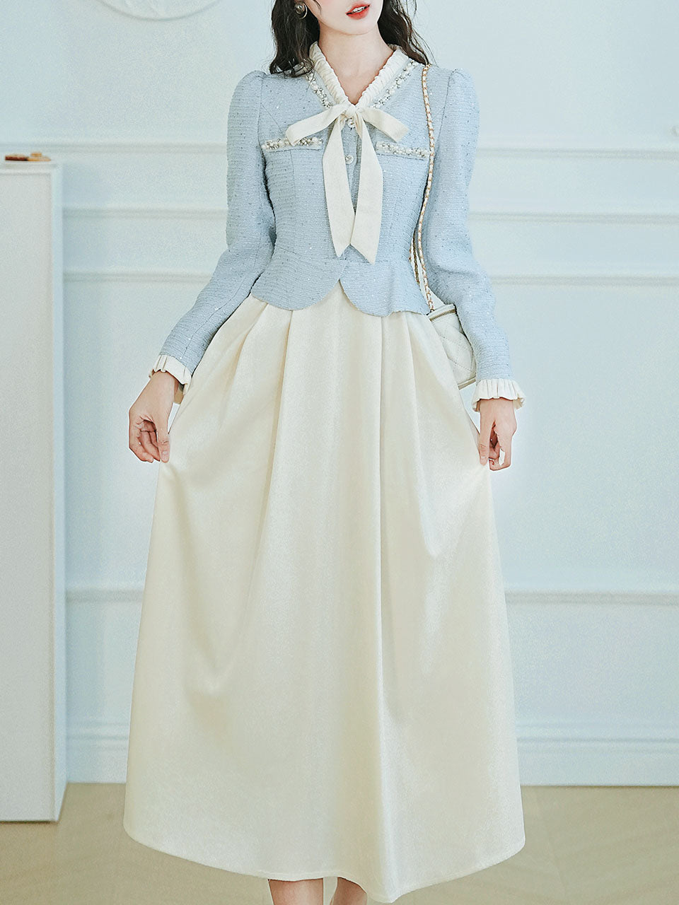 2PS White and Blue Tweed Coat