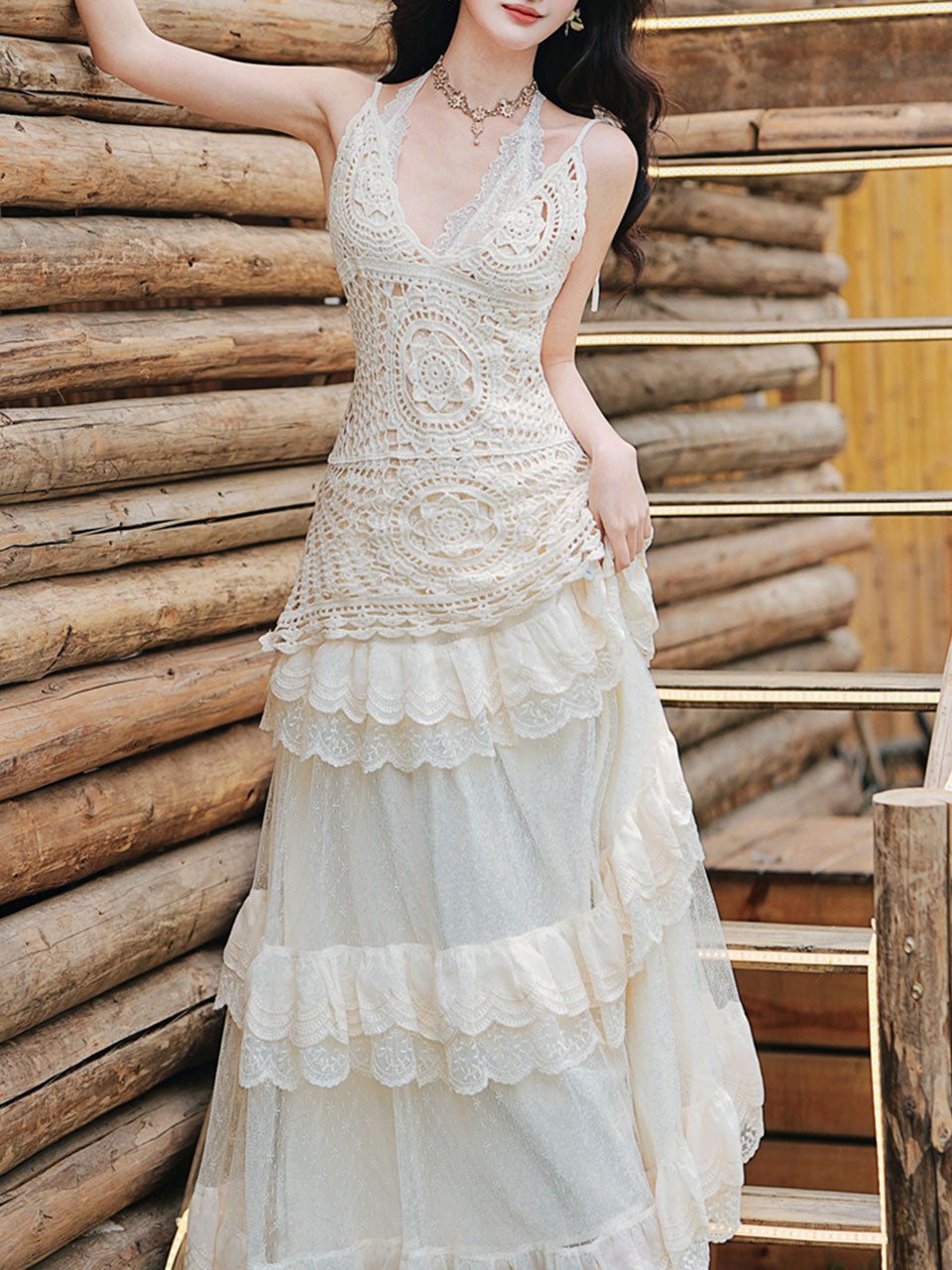 1950S Vintage White Hollow Crochet Cover Up and High Waist Lace Skirt Set