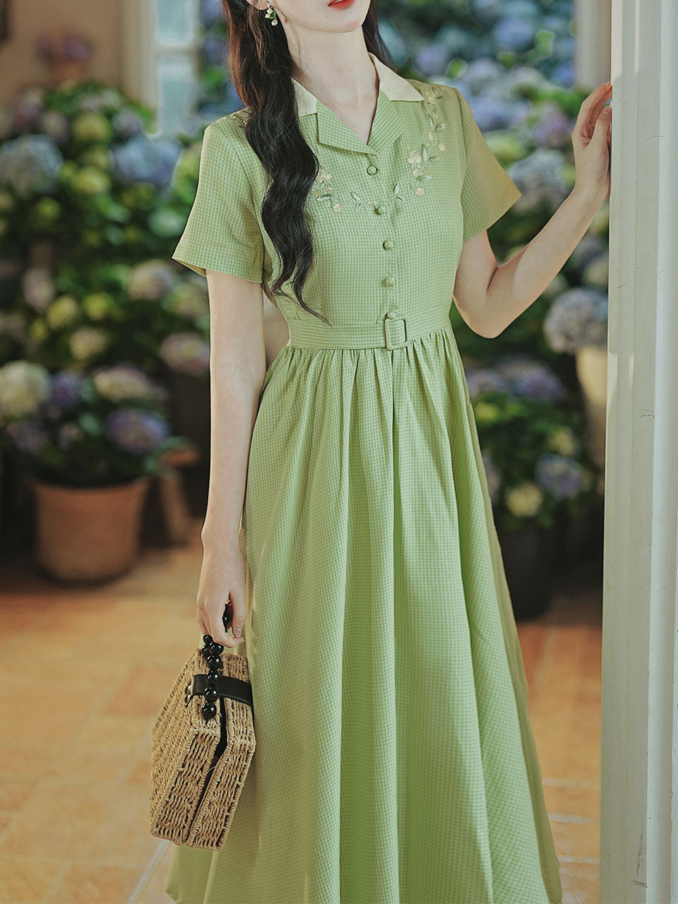 Green Plaid Short Sleeve 1950S Vintage Shirt Dress