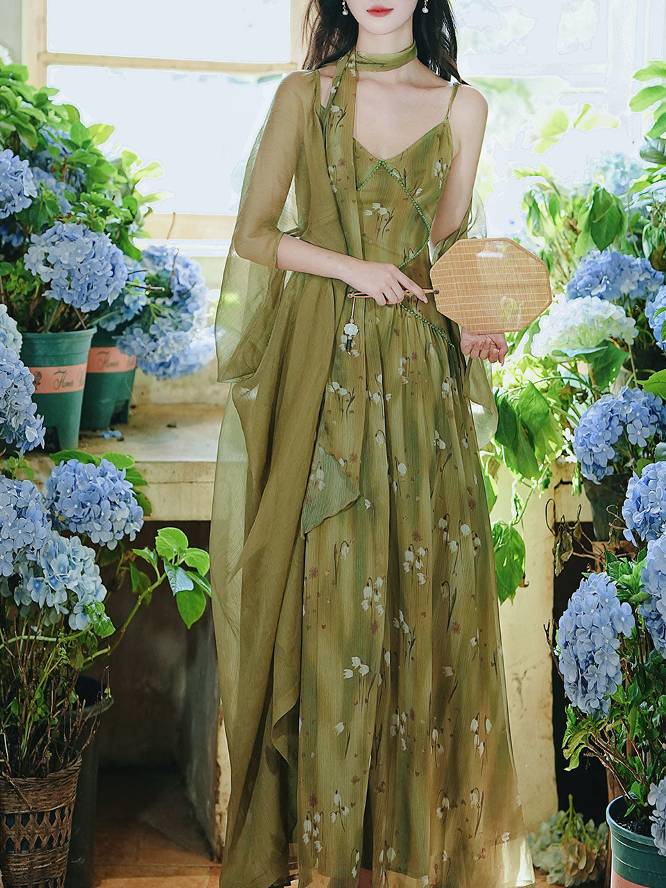 2PS Moss Green Floral Chiffon Maxi Dress