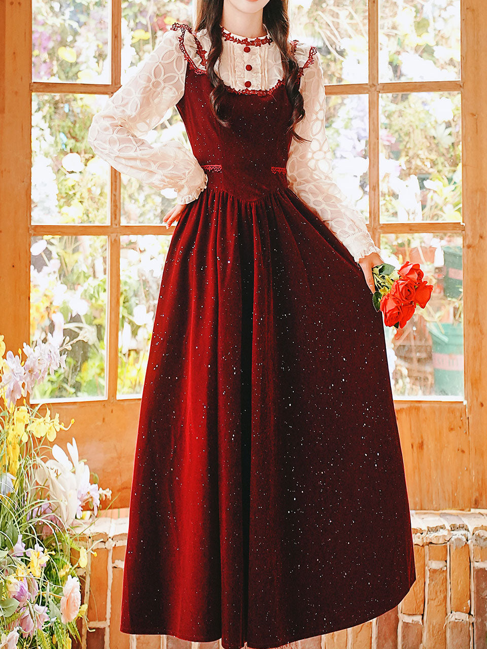 50s Retro Christmas Red  Lace