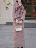 2PS Purple Bow Tweed Warm Coat