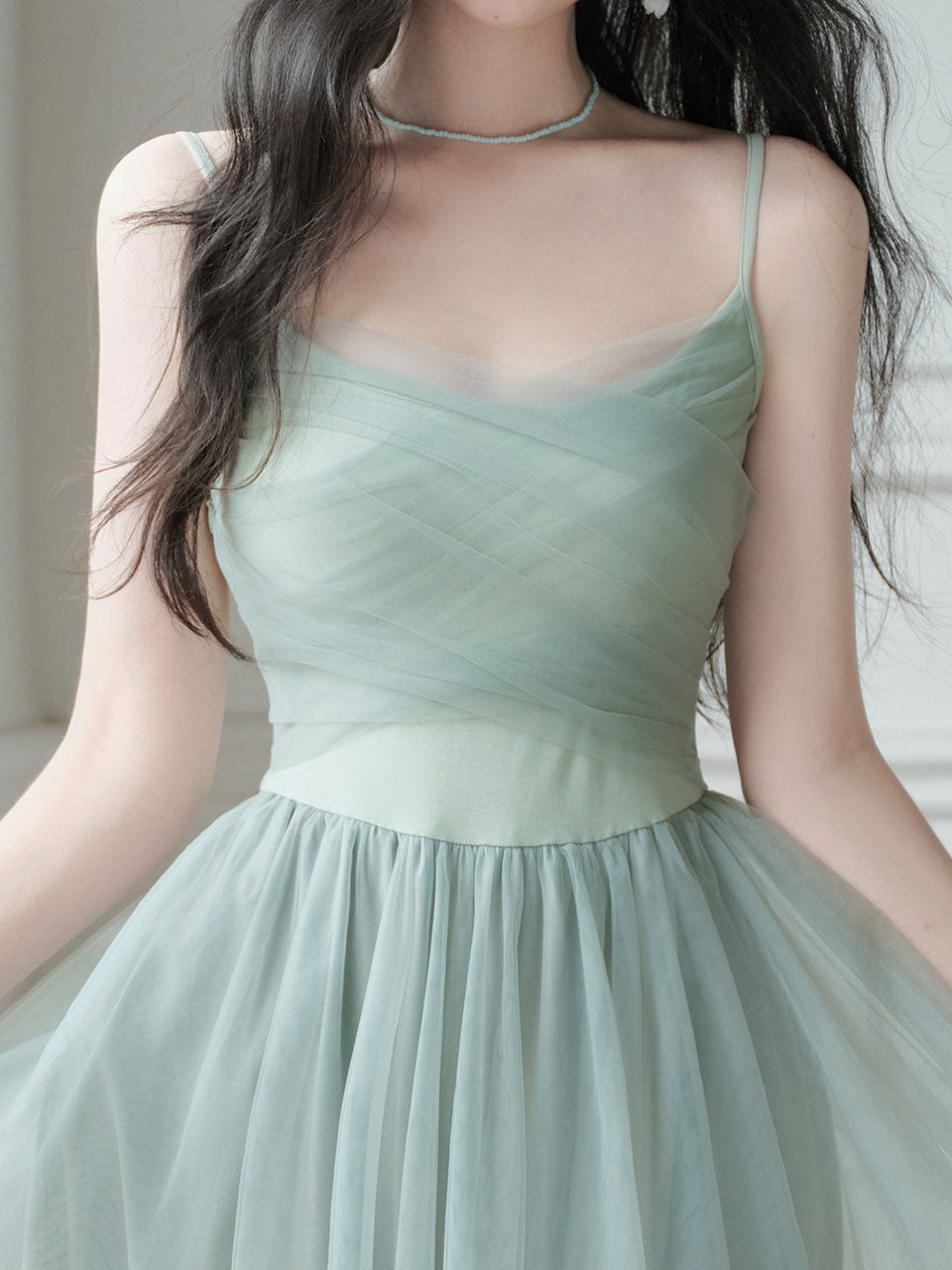 2PS Mint Green Balletcore Cross Strap Mesh Tutu Dress