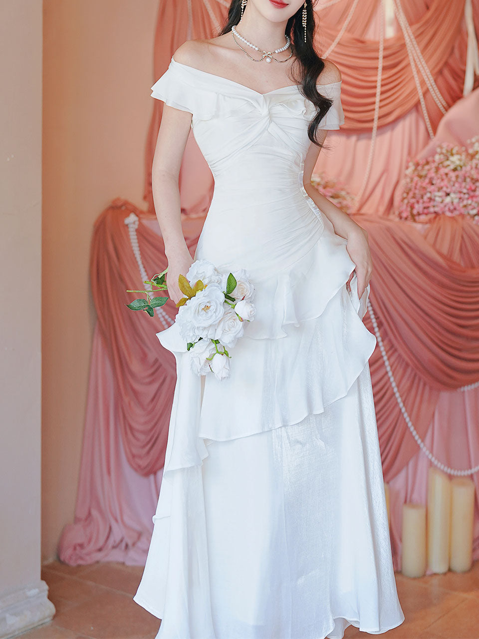 Off Shoulder Ruffle White Dress