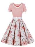 Pink Sweet Heart Collar 1950S Vintage Floral Swing Dress