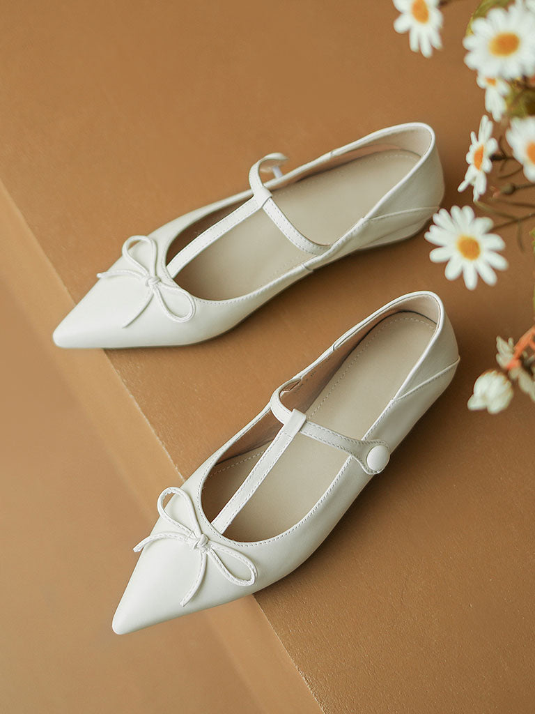 Flat Heel Pointed Toe Hollow Belt Leather Vintage Shoes