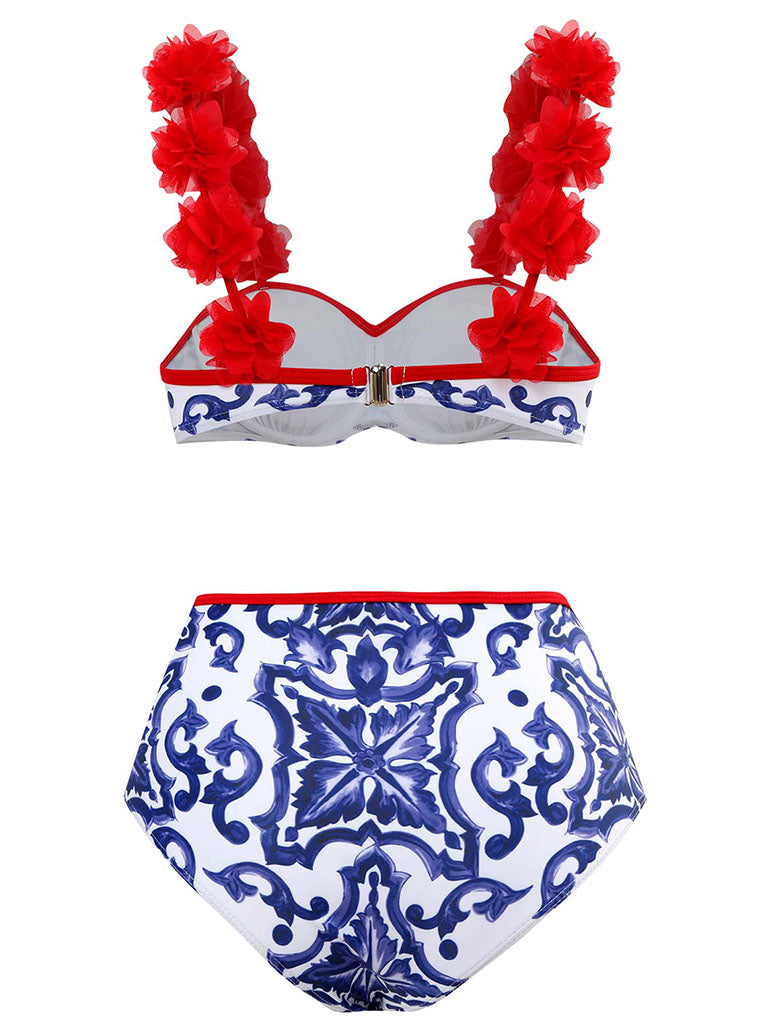 Floral Print Flower Strap Two Pieces